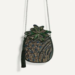 ZARA HANDMADE BEADED EMBELLISHED PINEAPPLE HANDBAG CROSSBODY BAG
